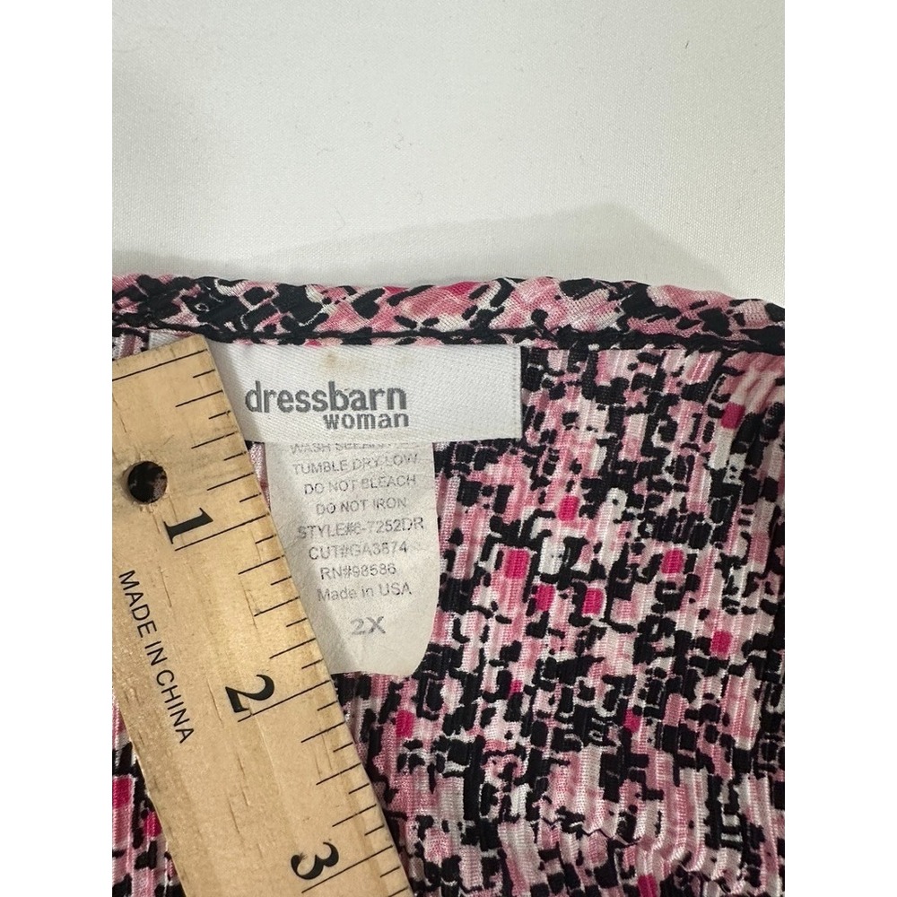 Dressbarn Blouse Women 2X Pink Tunic Faux Wrap 3/4 Sleeve Knit Floral 6-7252DR - Picture 6 of 8